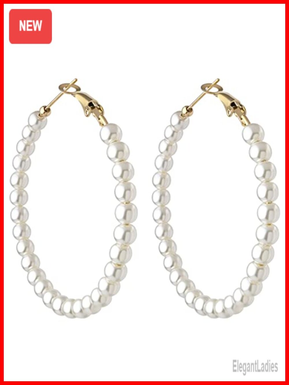 Pearl Hoop Dangle Earrings Hypoallergenic Lightweight Drop